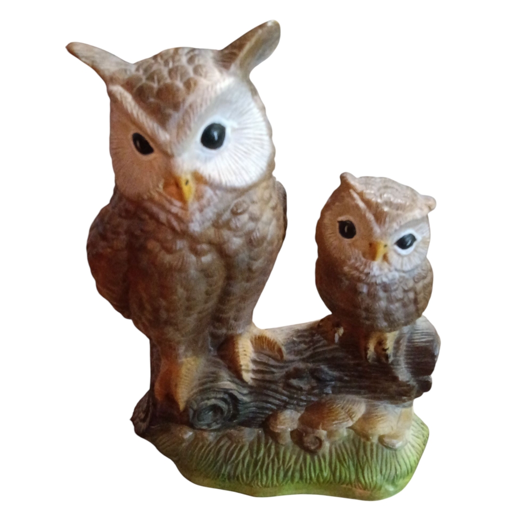 Ceramic Owl Figurine Hand Painted 1986 7"T
